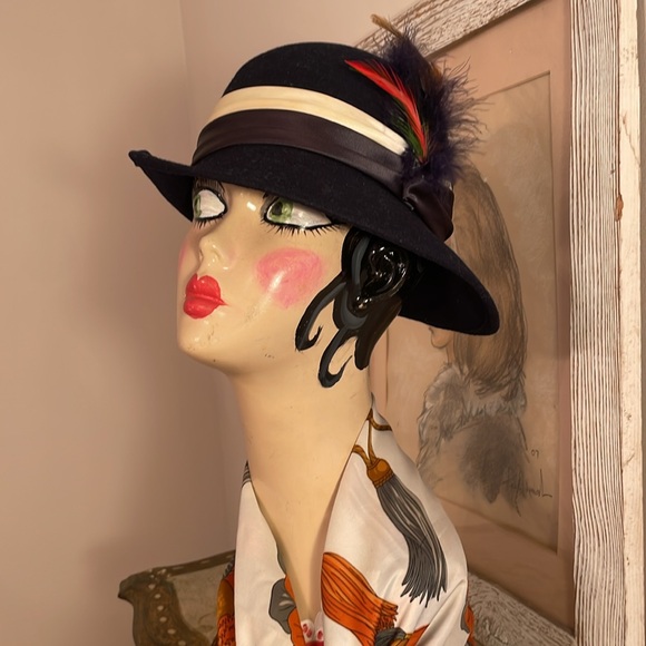 Vintage Doeskin felt 100% wool navy blue fedora hat - Picture 2 of 14